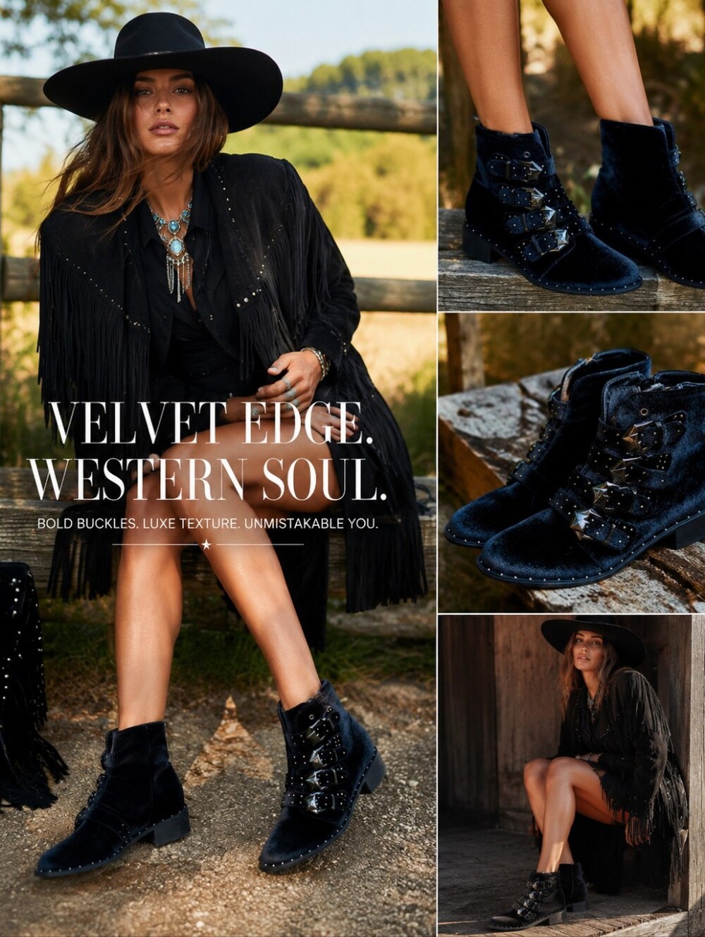 Western Style Velour Booties - Like NEW